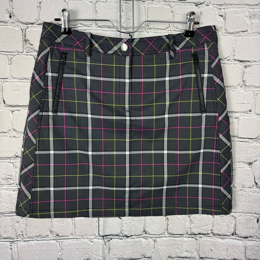 Nico by Lanctot Purple Black Yellow Plaid Mini Athletic Golf Skort Preppy Size 8